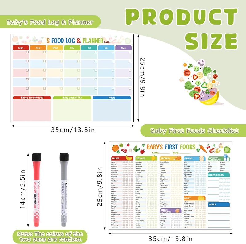 Thboxes 2 Pack Baby First Foods Checklist, 14x10"Baby Food Chart with 2 Dry Erase Markers, Magnetic Baby's First Food Tracker & Daily Food Log Meal Planner, 101 Foods Before 1 Checklist Magnet for Fridge - Image 2